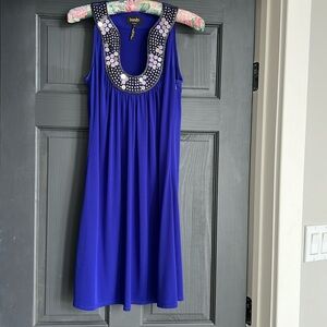 Laundry by Shelli Segal, blue beaded neckline, dress size 4